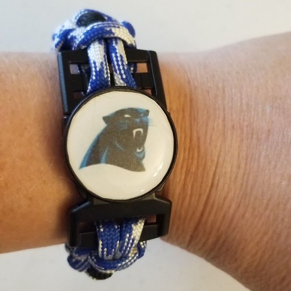 Handcrafted Carolina Panthers paracord bracelet